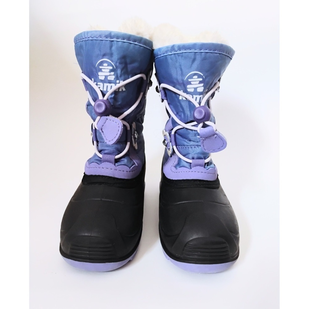 Kamik Winter Boots Kids Size 10 Blue Purple Flower Quilted Faux Fur Snow Boots - Picture 3 of 6